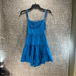 Blanco By Nature Mini Tiered Dress Blue Small Gauze Beach Vacation Resort